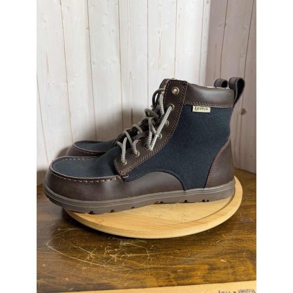 Lems Boulder Brown Navy Stout Minimalist Barefoot Casual Boots Mens Size 42 NWOT